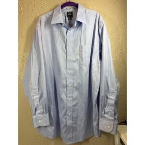 Jos A Banks Traveler Mens Traditional Fit Cotton Blue Dress Shirt Size 17.5 - 35